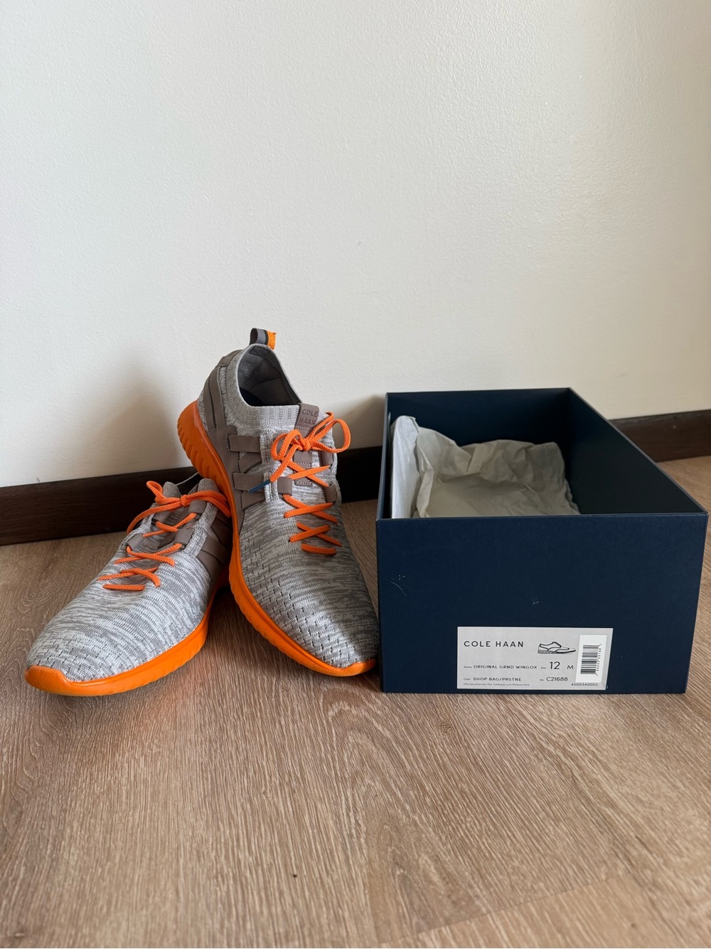 Cole Haan Light Gray Knit Sneakers with Orange Accents